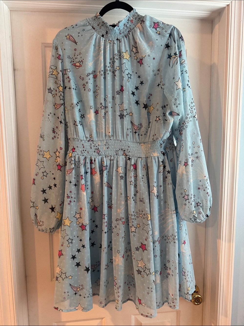 Torrid Size 1  Light Blue Star-Print Smocked Waist Dress science